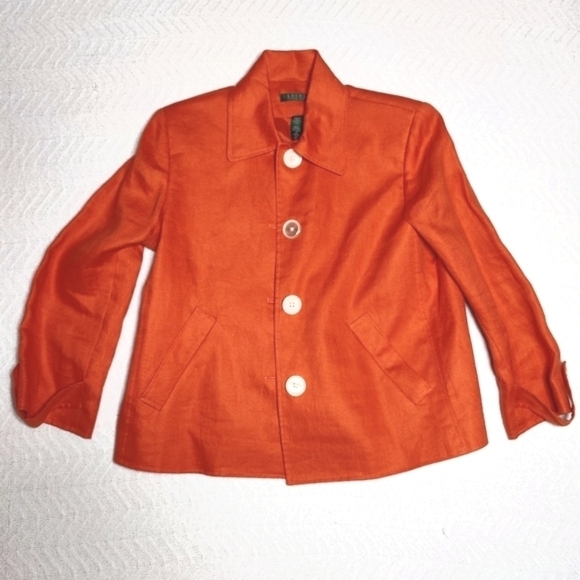 Lauren Ralph Lauren  Single Breasted 100% Linen Lined Orange Jacket Women Size 8 - Picture 1 of 14